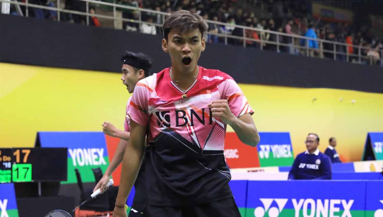 Hasil pertandingan Indonesia Masters pada Kamis (26/01/23), antara Bagas Maulana/Muhammad Shohibul Fikri melawan Ren Xiang Yu/Tan Qiang. (Foto: PBSI)
