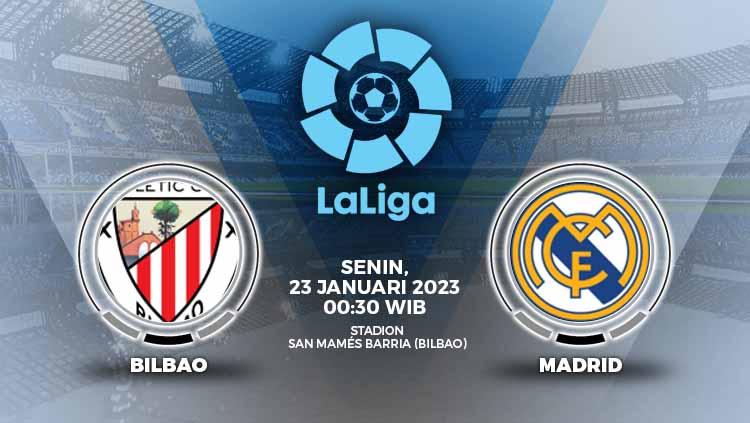 Link live streaming laga lanjutan Liga Spanyol (LaLiga) antara Bilbao vs Madrid, yang berlangsung di Stadion San Mames Barria, Senin (23/03/23) pukul 03.00 WIB - INDOSPORT