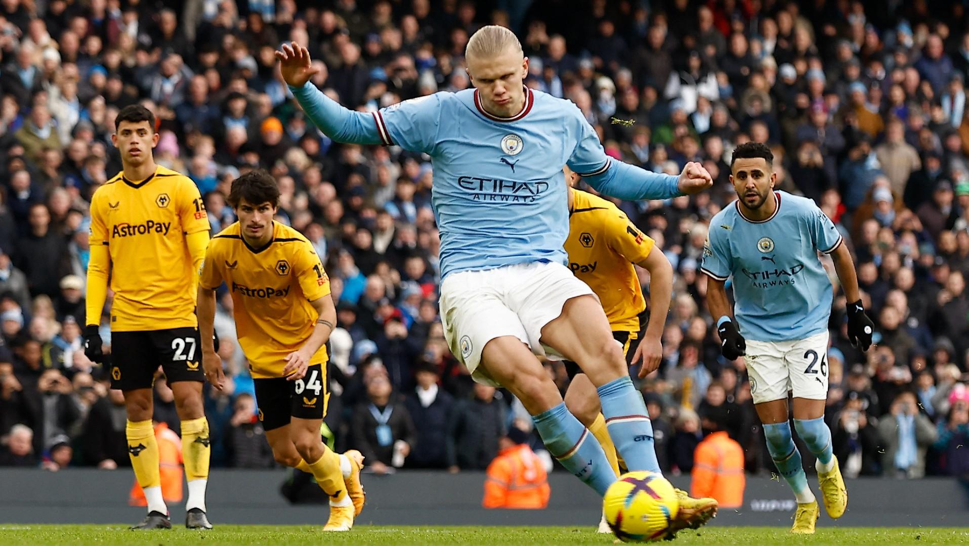 Aksi Erling Haaland di laga Liga Inggris antara Manchester City vs Wolves. REUTERS/Phil Noble - INDOSPORT