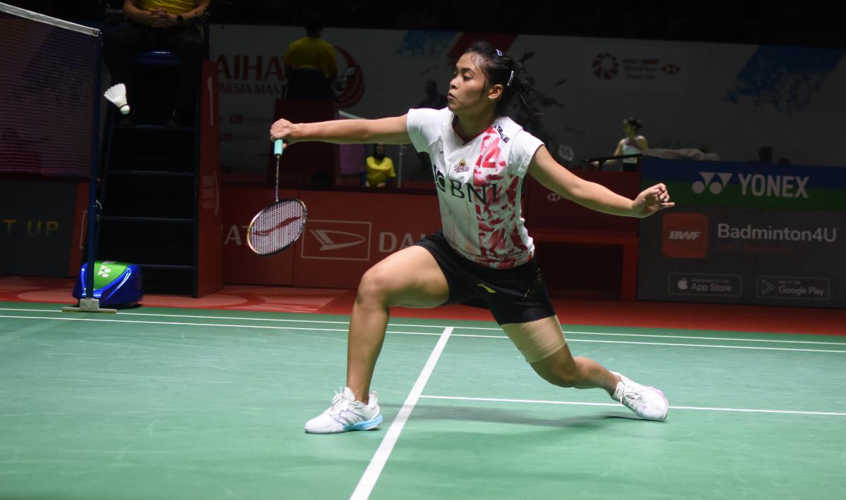 Tunggal putri Indonesia, Gregoria Mariska Tunjung saat bertanding di Indonesia Masters 2023.