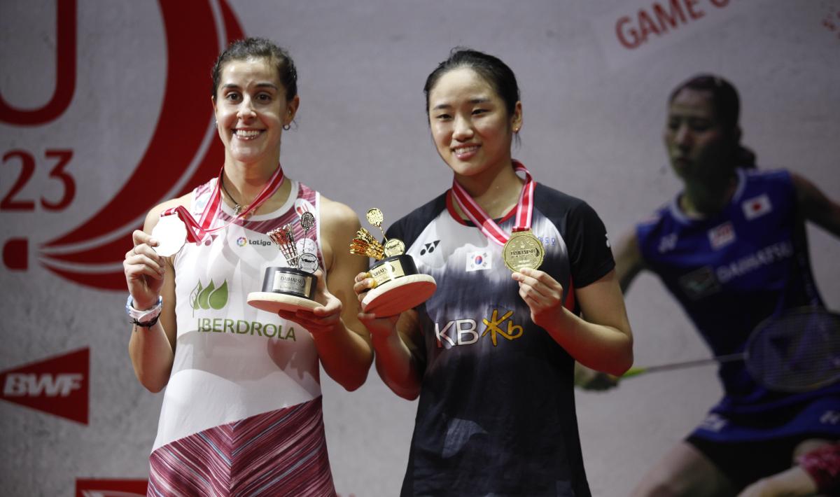 Pebulutangkis Korea Selatan, An Se-yong berhasil menjadi juara sektor tunggal putri Indonesia Masters 2023 di Istora Senayan, Minggu (29/01/23).