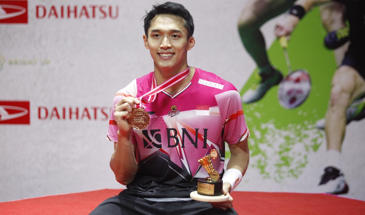 Pebulu tangkis Indonesia, Jonatan Christie berhasil menjadi juara sektor tunggal putra Indonesia Masters 2023, Minggu (29/01/23). - INDOSPORT