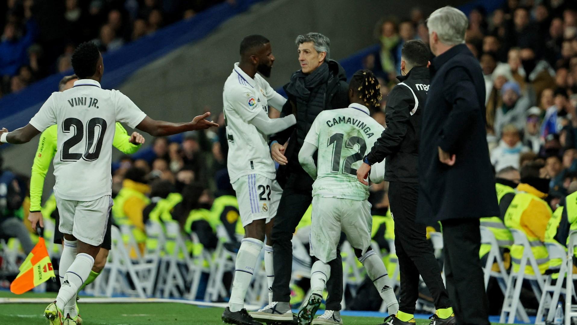 Hasil pertandingan lanjutan Liga Spanyol (La Liga) antara Real Madrid vs Espanyol, yang berlangsung di Santiago Bernabue, Sabtu (11/03/23) pukul 20.00 WIB, berakhir dengan skor 3-1. REUTERS/Isabel Infantes