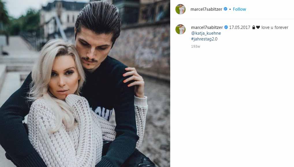 Katja Kuhne, kekasih Marcel Sabitzer pemain anyar Manchester United. (Foto: Instagram@marcel7sabitzer) - INDOSPORT
