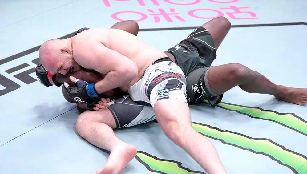 Ilustrasi foto petarung MMA yang sedang berlaga di panggung UFC.