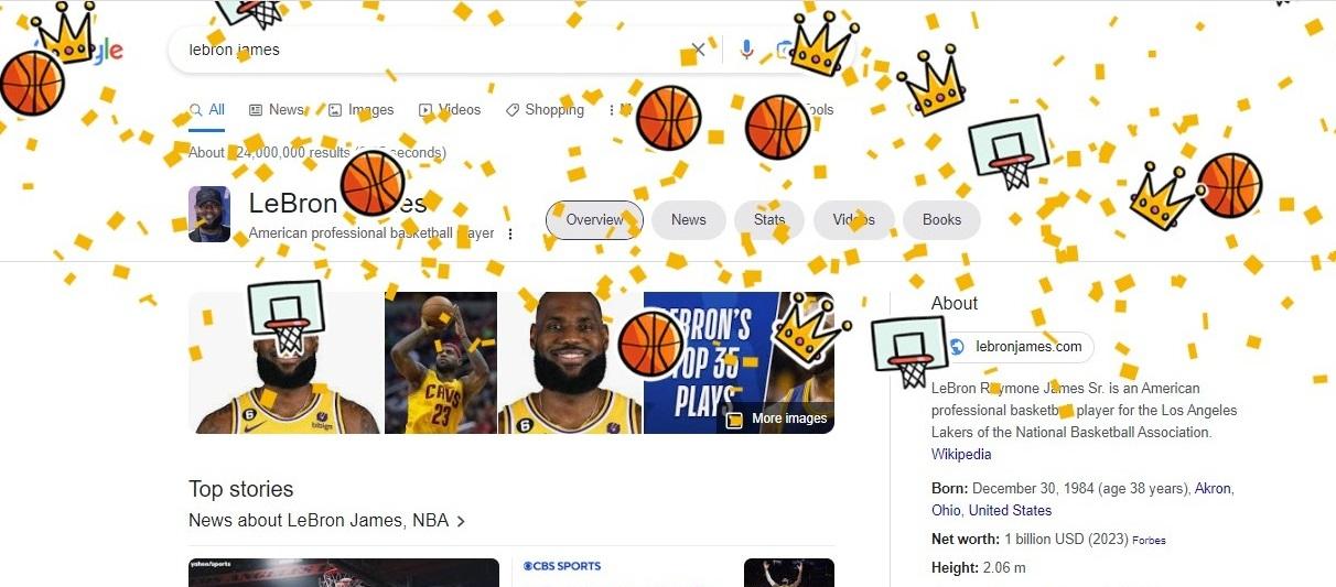 Mesin Pencarian Google turut merayakan keberhasilan LeBron James usai pecahkan rekor poin NBA. Copyright: Capture Google/INDOSPORT