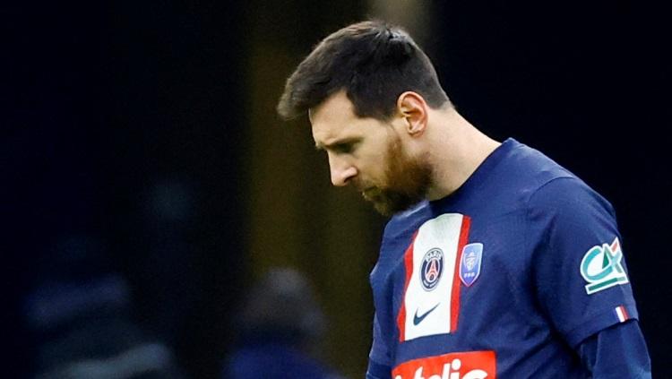 Lionel Messi di laga Coupe de France Marseille vs PSG, Kamis (09/02/23) dini hari WIB. Foto: REUTERS/Eric Gaillard.