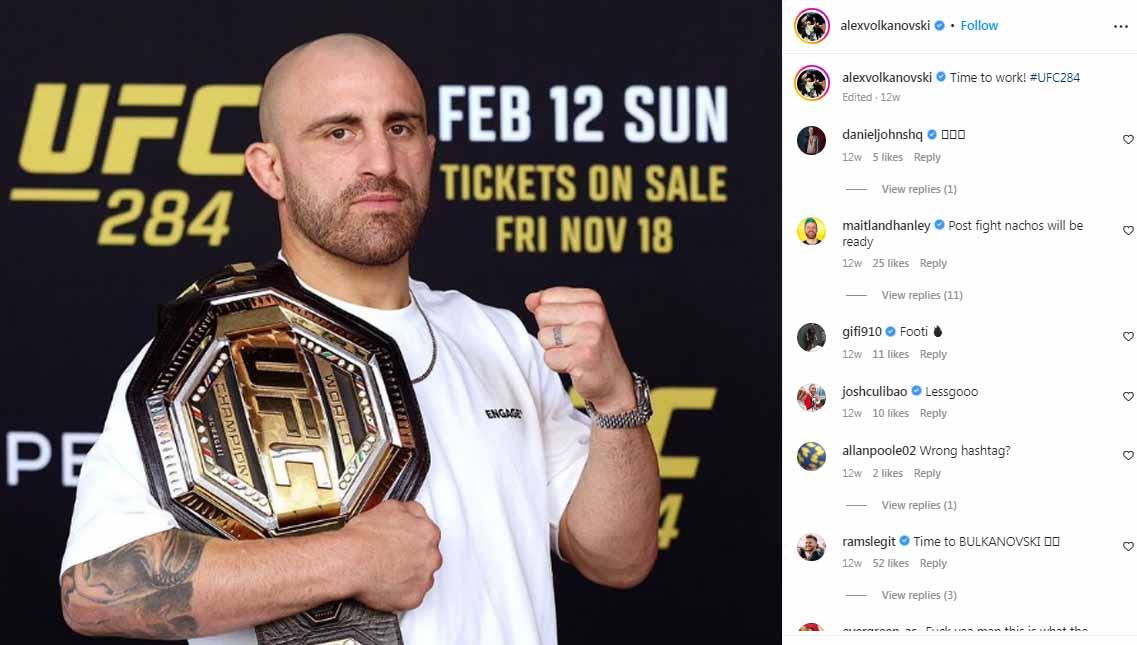 Alexander Volkanovski merupakan mantan tukang bangunan yang kini menjelma sebagai raja MMA, dan siap bertarung melawan Islam Makhachev di UFC 284. (Foto: Instagram@alexvolkanovski)