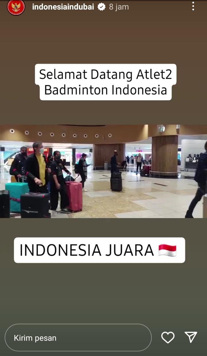 Sambutan KJRI Dubai Untuk Tim Indonesia di Badminton Asia Mixed Team Championships 2023. Copyright: instagram story @indonesianindubai