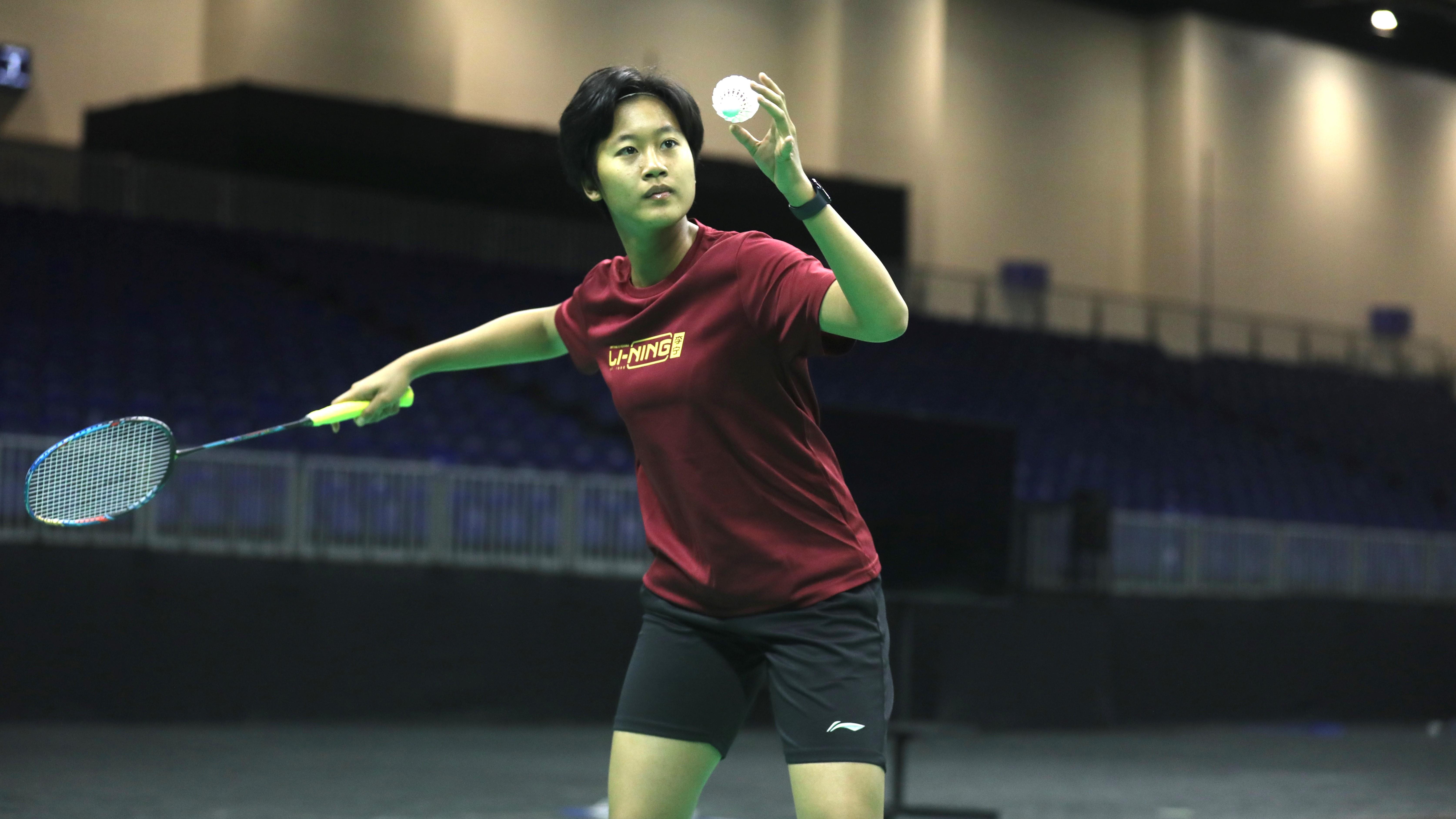 Putri Kusuma Wardani berlatih di Dubai Exhibition Centre, jelang Badminton Asia Mixed Team Championships 2023.