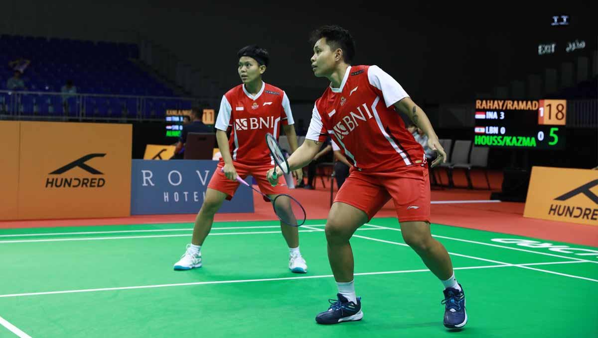 Pasangan ganda putri Indonesia Apriyani Rahayu/Siti Fadia Silva Ramadhanti di Badminton Asia Mixed Team Championships 2023. (Foto: PBSI)
