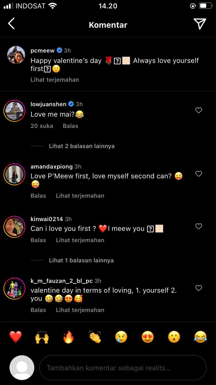 Low Juan Shen beri komentar gemas ke instagram Pornpawee Chochuwong Copyright: instagram @pcmeew