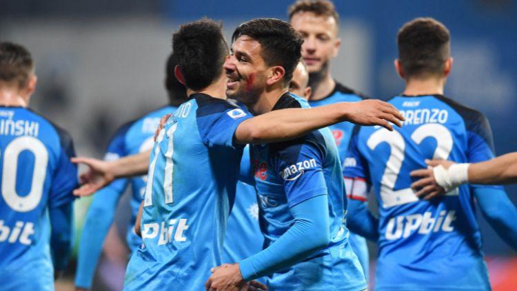 Giovanni Simeone dari Napoli merayakan gol ke gawang Sassuolo REUTERS-Jennifer Lorenzini - INDOSPORT