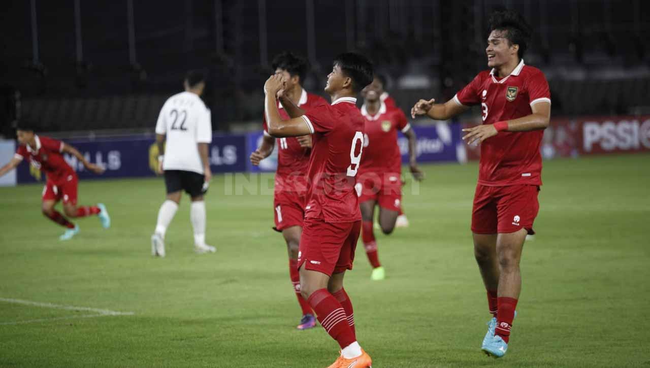 Selebrasi gol keempat Timnas Indonesia U-20 yang dicetak Hokky Caraka.