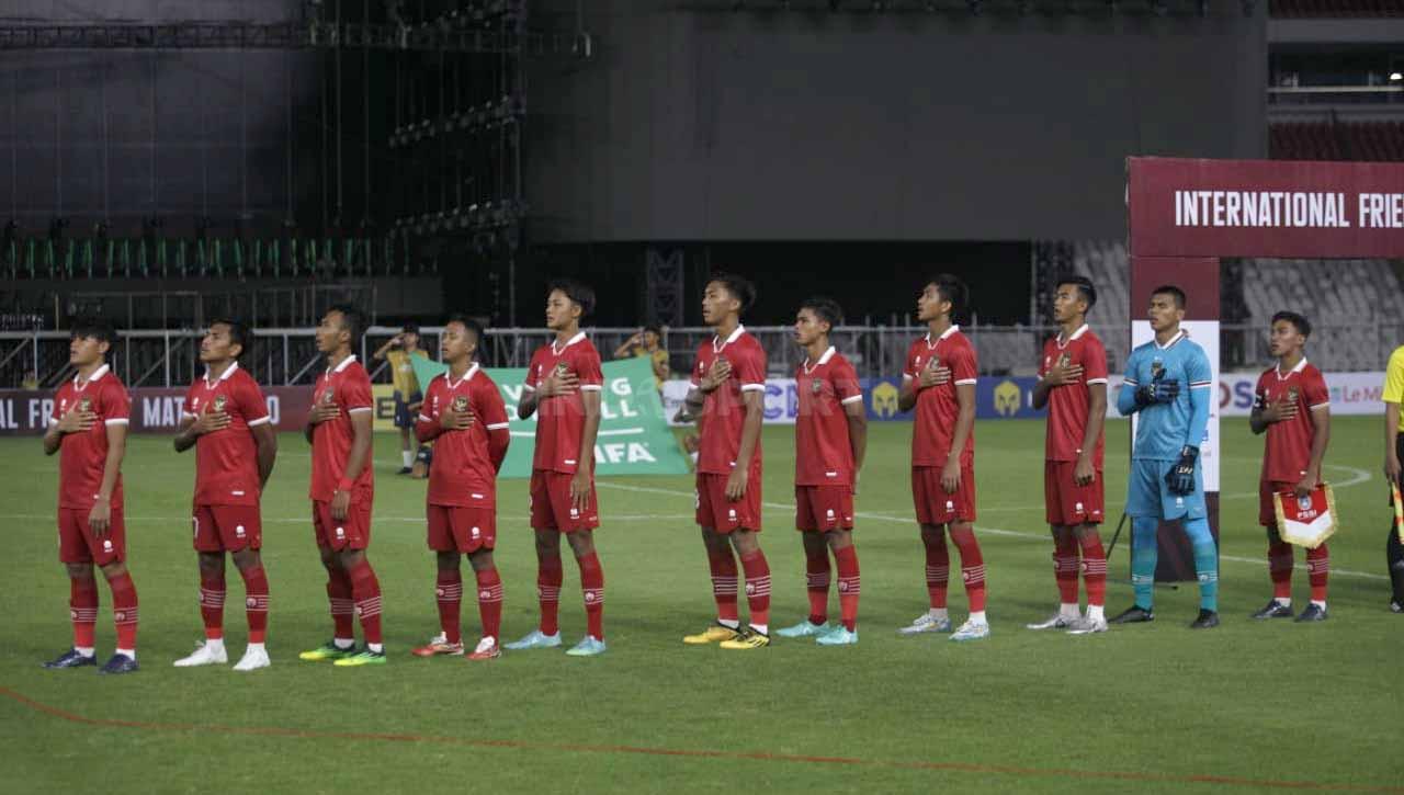 Pertandingan antara Timnas Indonesia U-20 melawan Selandia Baru pada Turnamen Mini yang digelar PSSI sebagai persiapan Piala Asia U-20 2023 di Stadion GBK, Minggu (19/02/23).