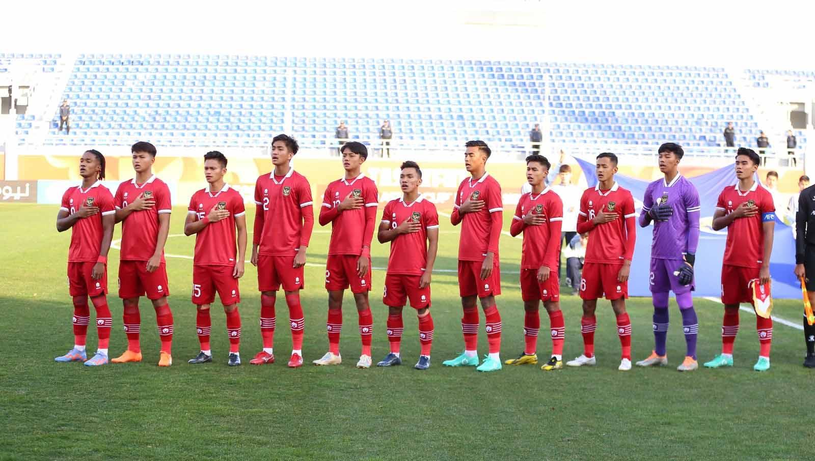 Pertandingan antara Timnas Indonesia U-20 vs Iraq U-20 pada laga AFC U20 Asian Cup di Stadion Lokomotiv (Toshkent), Rabu (01/03/23). (Foto: PSSI) - INDOSPORT