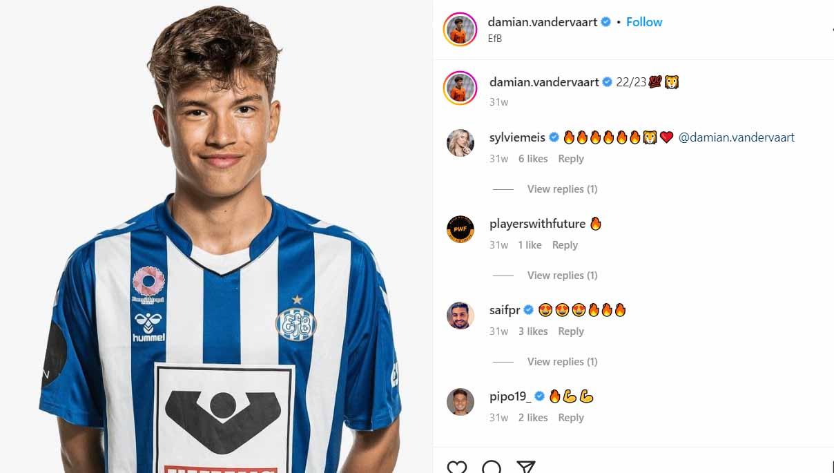 Damian van der Vaart meresmikan kepindahannya ke Ajax Amstedam U-18 pada Rabu (06/09/23) lalu. (Foto: Instagram@damian.vandervaart)
