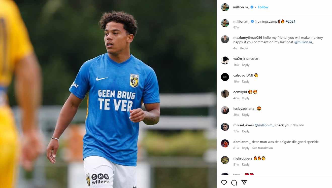 Million Manhoef, pemain diaspora Indonesia yang membela Timnas Belanda U-21. (Foto: Instagram @million.m_)
