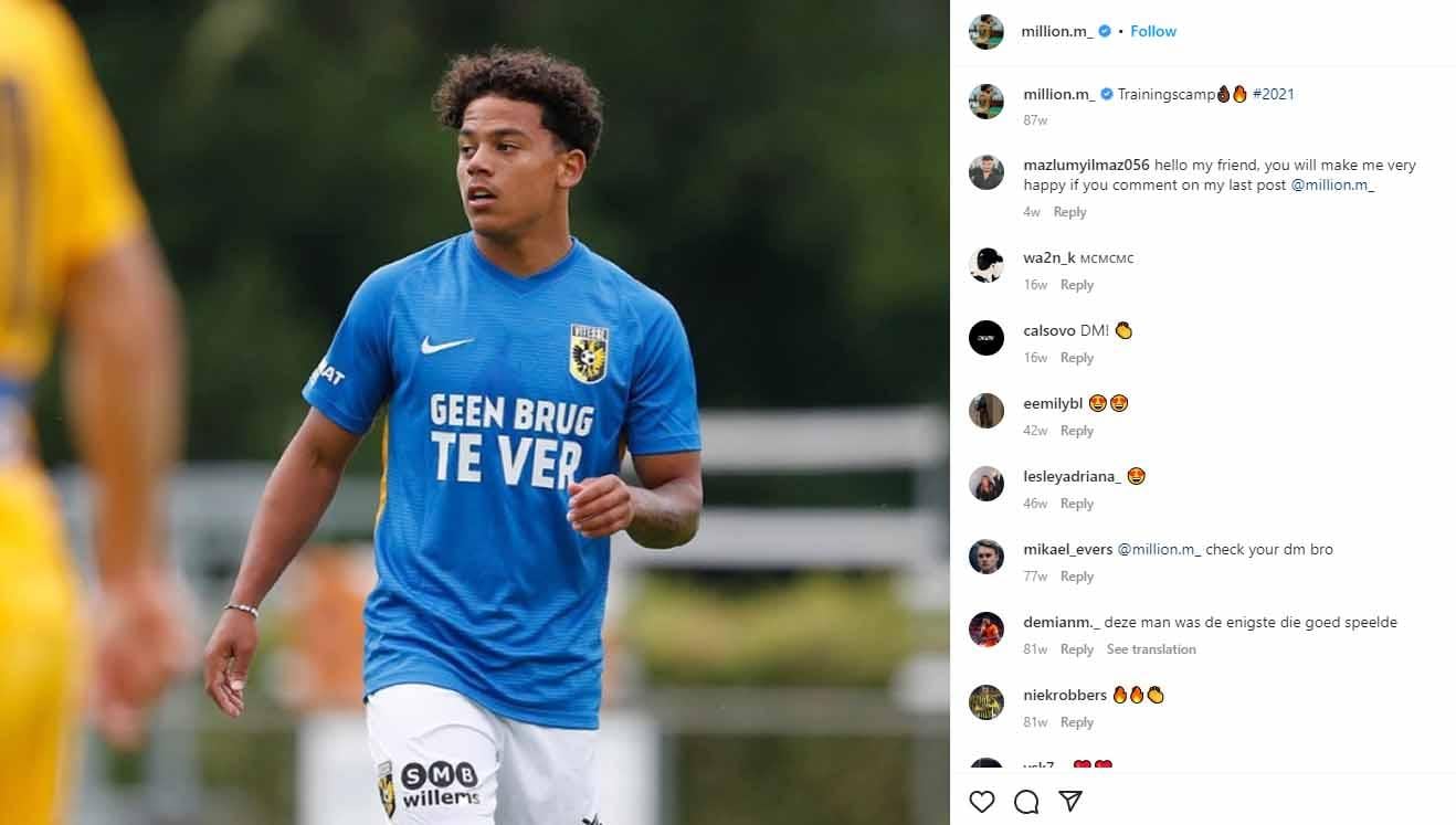Million Manhoef, pemain diaspora Indonesia yang membela Timnas Belanda U-21. (Foto: Instagram @million.m_) - INDOSPORT