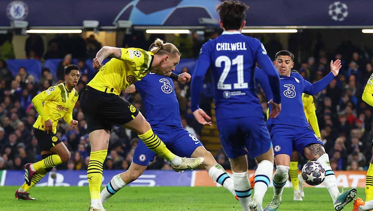 Pertandingan Liga Champions antara Chelsea vs Borussia Dortmund laga Babak 16 Besar di Stadion Stamford Bridge, London, Inggris. (Foto: REUTERS/Hannah Mckay) - INDOSPORT