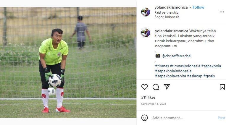 Yolanda Krismonica, kiper Timnas Putri Indonesia (Instagram @yolandakrismonica)