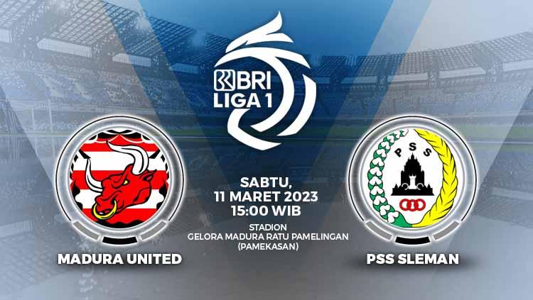 Prediksi pertandingan antara Madura United vs PSS Sleman (BRI Liga 1).