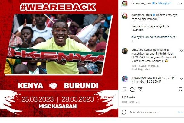 Akun instagram timnas Kenya digeruduk netizen Indonesia Copyright: instagram @harambee_stars