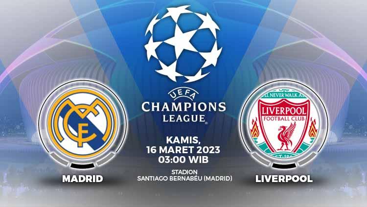 Prediksi pertandingan antara Real Madrid vs Liverpool (Liga Champions).