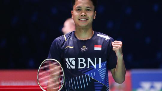 Tunggal putra Indonesia Anthony Sinisuka Ginting di laga perdana All England pada Selasa (14/3/2023) waktu Inggris. (Foto: PBSI)