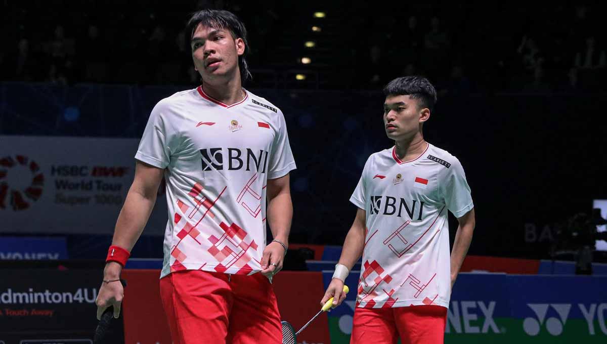 Pasangan ganda putra Indonesia Leo Rolly Carnando/Daniel Marthin di laga perdana All England. (Foto: PBSI)