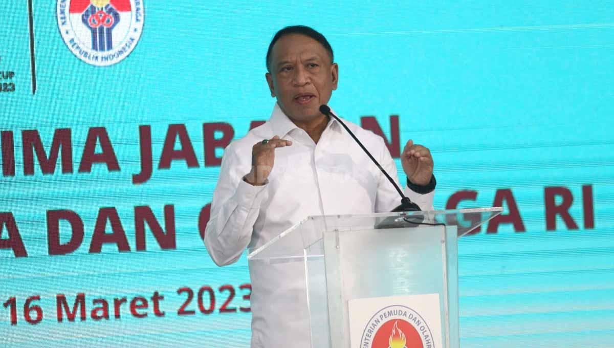 Prosesi serah terima jabatan dari Zainudin Amali ke Muhadjir Effendy sebagai Plt Menpora di Kantor Kemenpora, Kamis (16/03/23).
