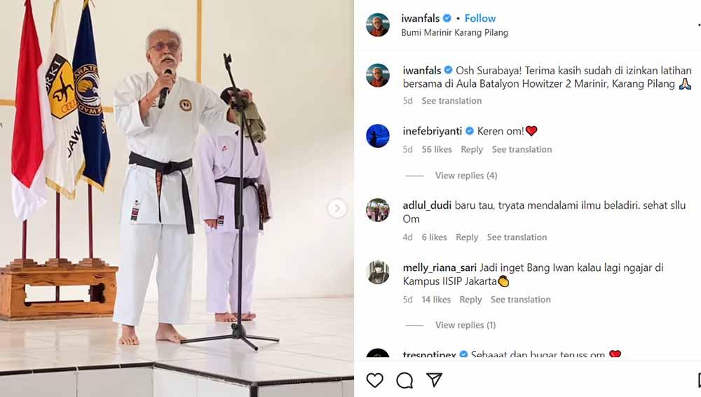 Musisi legendaris Indonesia, Iwan Fals, memamerkan aktivitasnya saat berlatih karate meski sudah tidak lagi muda. (Foto: Instagram@iwanfals)