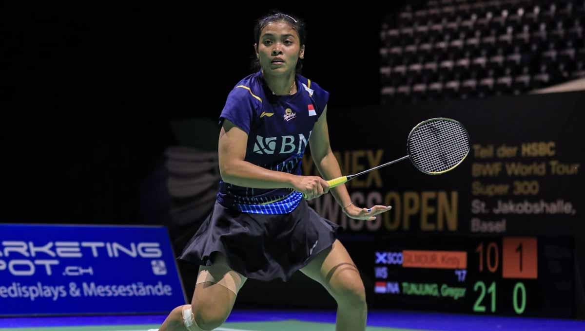 Tunggal putri Indonesia Gregoria Mariska Tunjung di Swiss Open 2023. (Foto: PBSI) - INDOSPORT