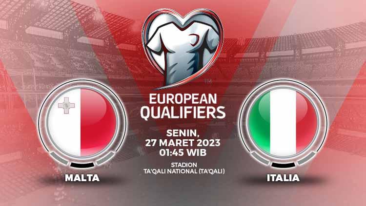 Link live streaming babak kualifikasi Euro 2024 antara Malta vs Italia pada hari Senin (27/03/23) pukul 01.45 dini hari WIB.