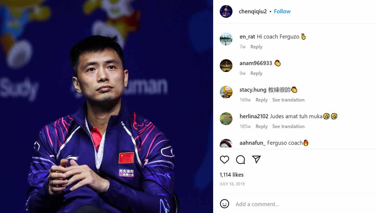 Coach Ferguso (Chen Qiqiu), pelatih ganda putra China. (Foto: Instagram@chenqiqiu2)
