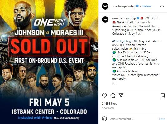 Euforia Meluap, Tiket ONE Fight Night 10 di Amerika Terjual Habis Copyright: iInstagram @onechampionship