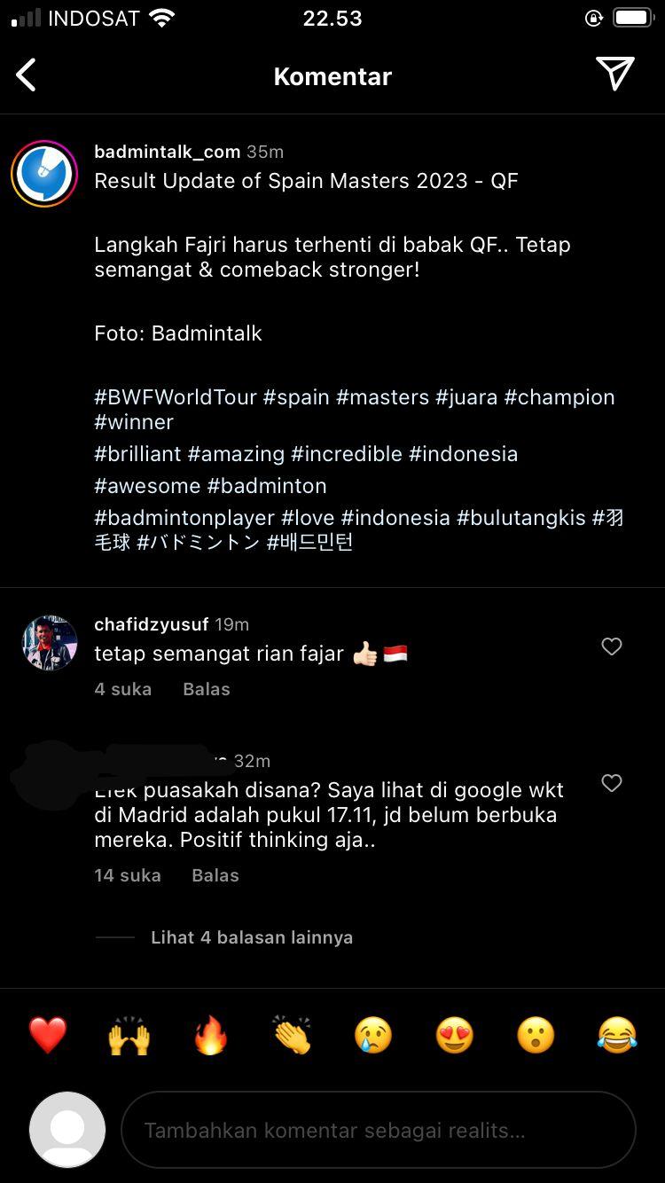 Wejangan Chafidz Yusuf usai Fajar/Rian takluk di Spain Masters 2023. Copyright: instagram @badmintalk_com