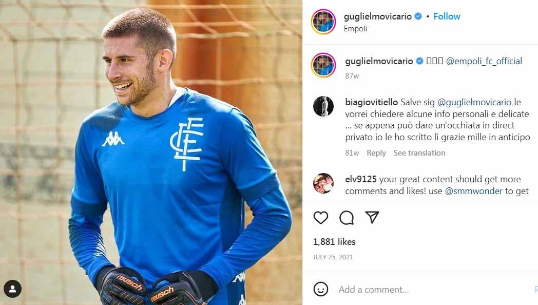 Guglielmo Vicario selangkah lagi bergabung Tottenham Hotspur, alhasil Inter Milan harus mencari kiper lain yang bisa didatangkan di bursa transfer musim panas. (Foto: Instagram@guglielmovicario)