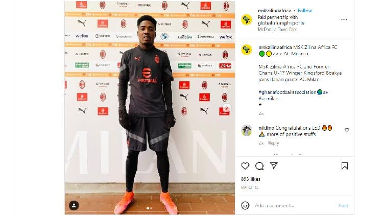 Kingsford Boakye, Pemain Baru AC Milan di Tim Junior Copyright: instagram.com/mskzilinaafrica/
