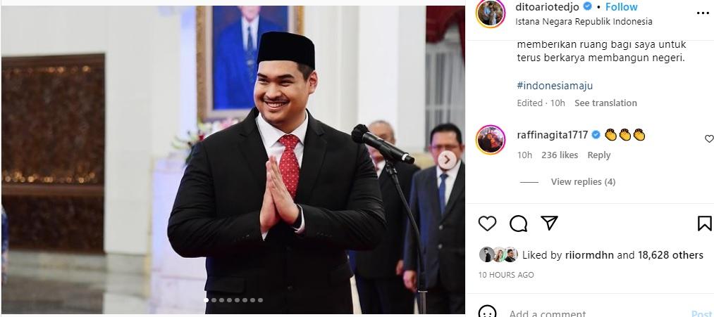 Dito Ariotedjo ungkap syukur usai dilantik jadi Menpora Republik Indonesia pada Senin (03/04/23). Copyright: instagram @ditoariotedjo