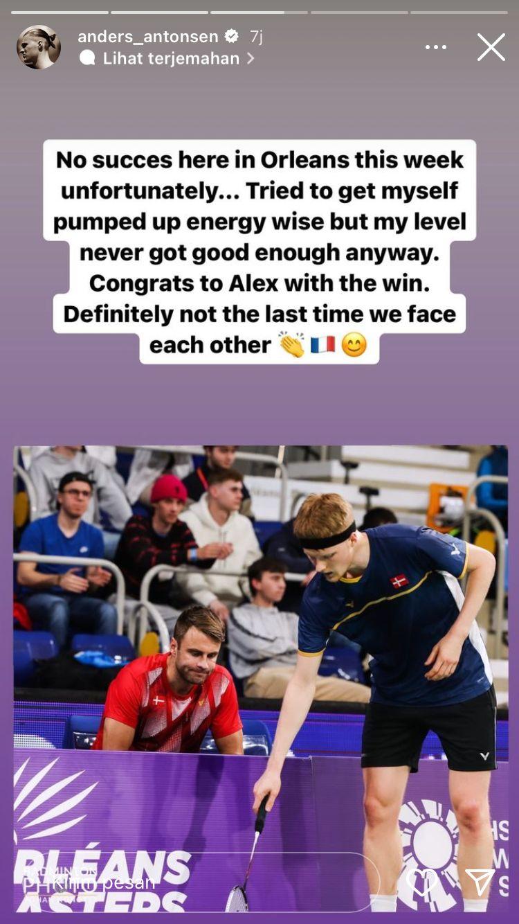 Curhatan Anders Antonsen usai takluk dari non-unggulan di Orleans Masters 2023. (Foto: Instagram@anders_antonsen) Copyright: instagram @anders_antonsen