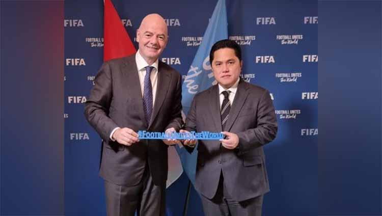 Ketua Umum PSSI Erick Thohir bertemu saat bertemu dengan Presiden FIFA Gianni Infatino.