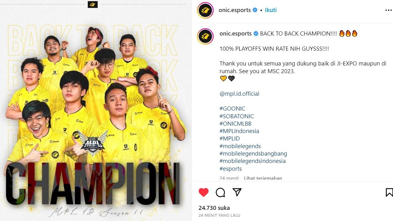 ONIC Juara dan Cetak Sejarah di MPL Indonesia Season 11. Instagram @onic.esports