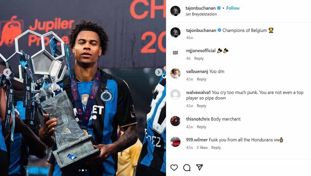 Profil Tajon Buchanan, rival Sandy Walsh di Liga Pro Belgia yang digadang-gadang akan menggantikan Denzel Dumfries di Inter Milan. (Foto: Instagram@tajonbuchanan)