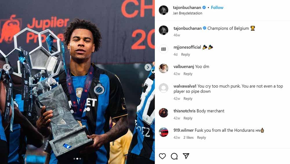 Profil Tajon Buchanan, rival Sandy Walsh di Liga Pro Belgia yang digadang-gadang akan menggantikan Denzel Dumfries di Inter Milan.  (Foto: Instagram@tajonbuchanan) - INDOSPORT