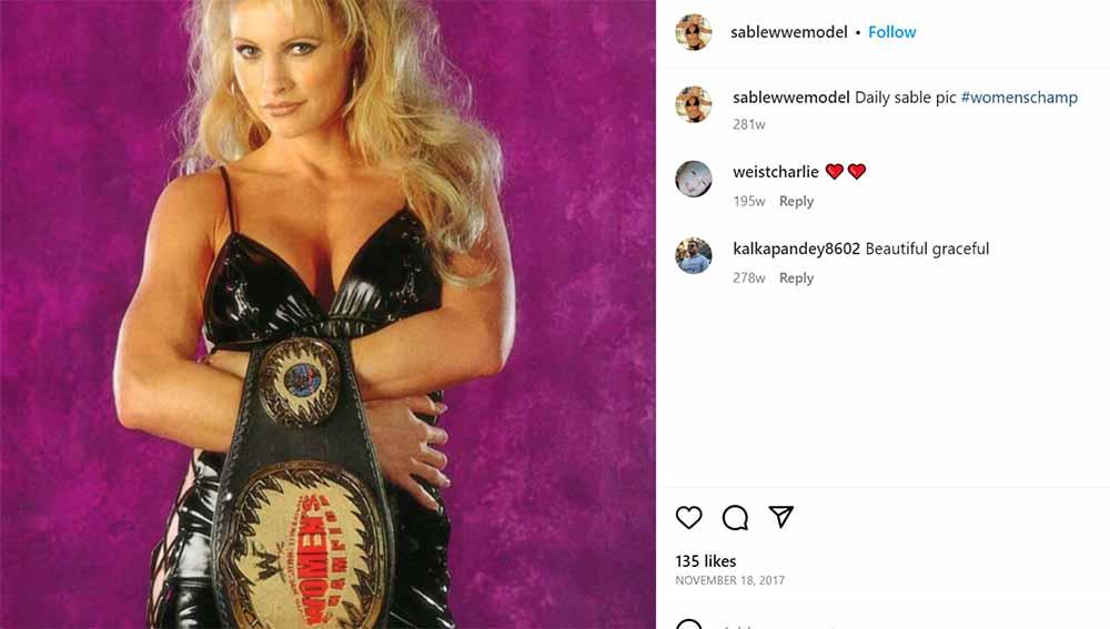 Rena Greek atau yang terkenal dengan nama panggung Sable dulunya merupakan simbol seks WWE sebelum akhirnya menikahi Brock Lesnar selaku raja kelas berat dunia. (Foto: Instagram@sablewwemodel)
