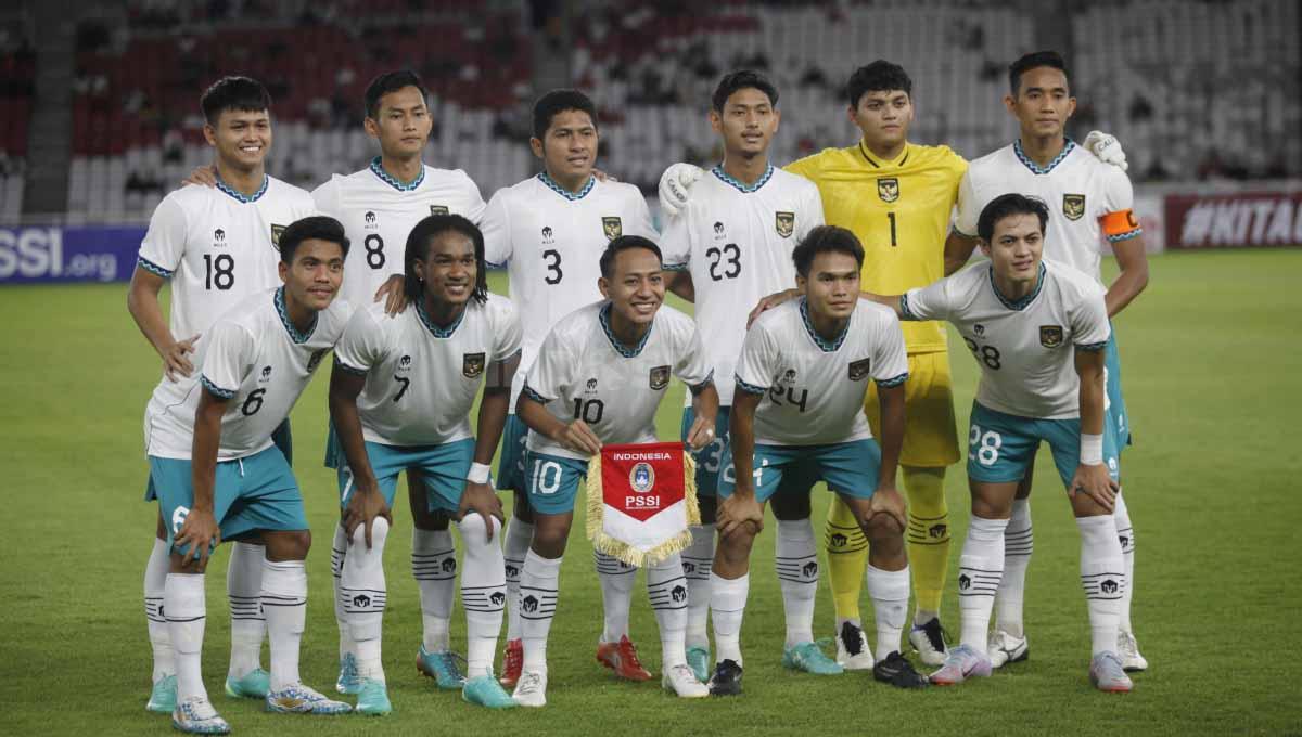 Starting eleven Timnas Indonesia U-22 saat pertandingan uji coba melawan Lebanon U-22 di Stadion GBK, Minggu (16/04/23).