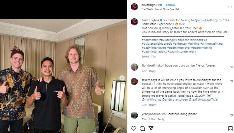 Digeprek Anthony Sinisuka Ginting di Indonesia Open 2023, Hans-Kristian Vittinghus tertangkap kamera sedang mewek. Foto: instagram/hkvittinghus.