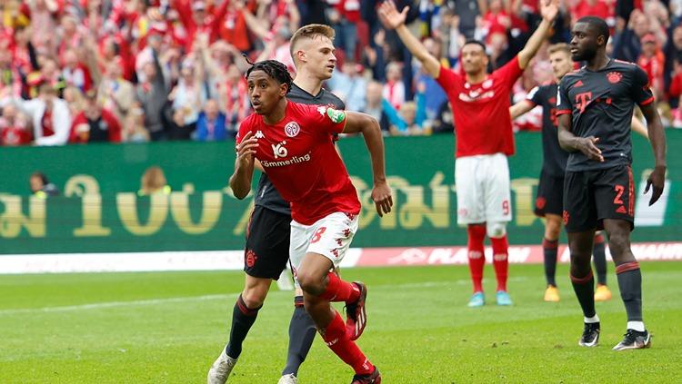 Selebrasi pemain Mainz 05, Leandro Barreiro ke gawang Bayern Munchen REUTERS/Heiko Becker