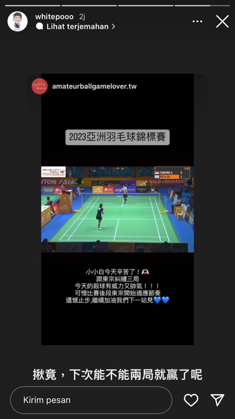Tunggal putri Chinese Taipei, Pai Yu Po tulis curhatan pilu usai dikalahkan Gregoria Mariska di Badminton Asia Championships 2023. Copyright: instagram @whitepooo